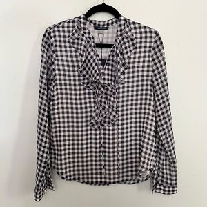 NWT Women’s Classic Long Sleeve Ruffle Front Gingham Blouse